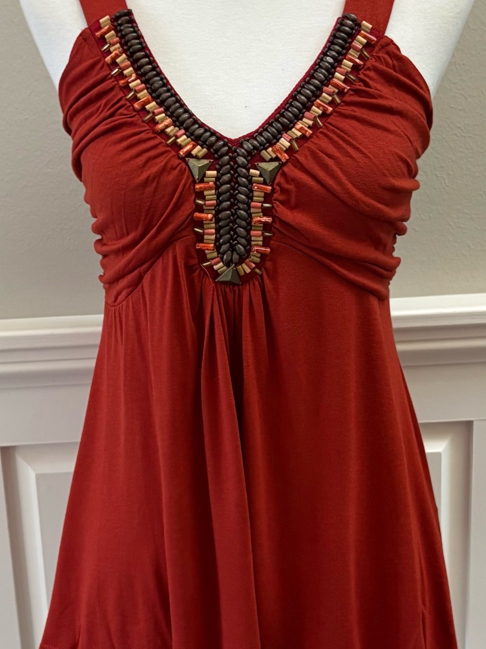 Boston Proper Beaded V-Neck Women’s Tank Top-XS - Rust color -NWT